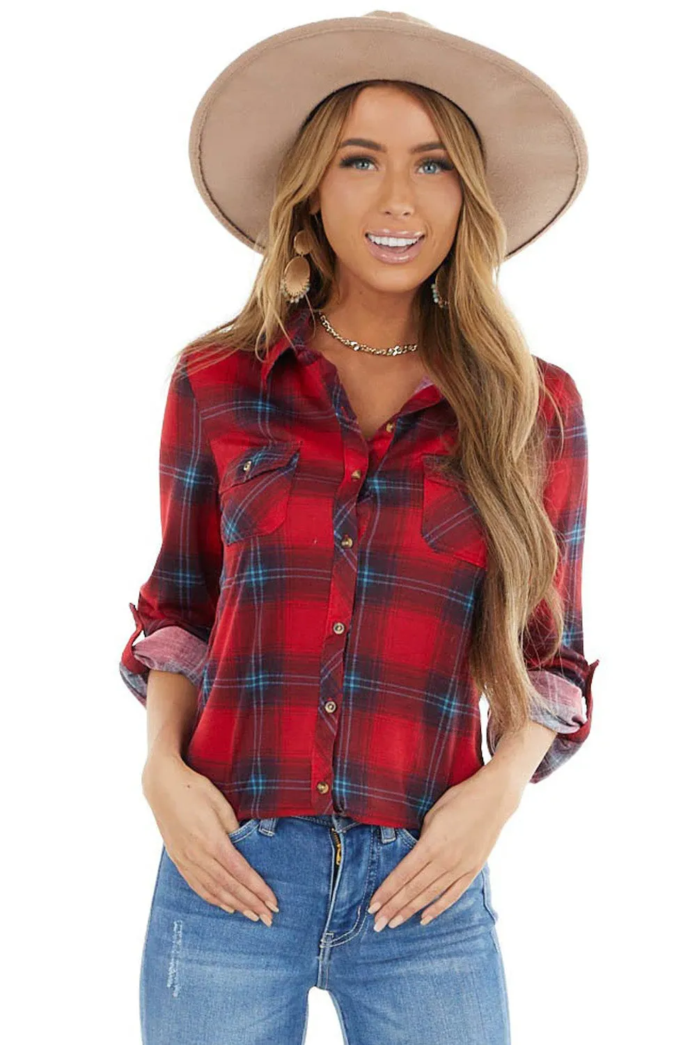 Plaid Button Shirt with Pockets