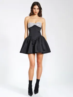 PRE-ORDER Estelle Satin Crystal Bustier A-Line Mini Dress x Black