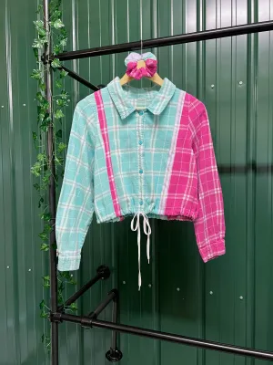 "1 of 1" 3 Piece Plaid Patchwork Crop Top Set (M/L)