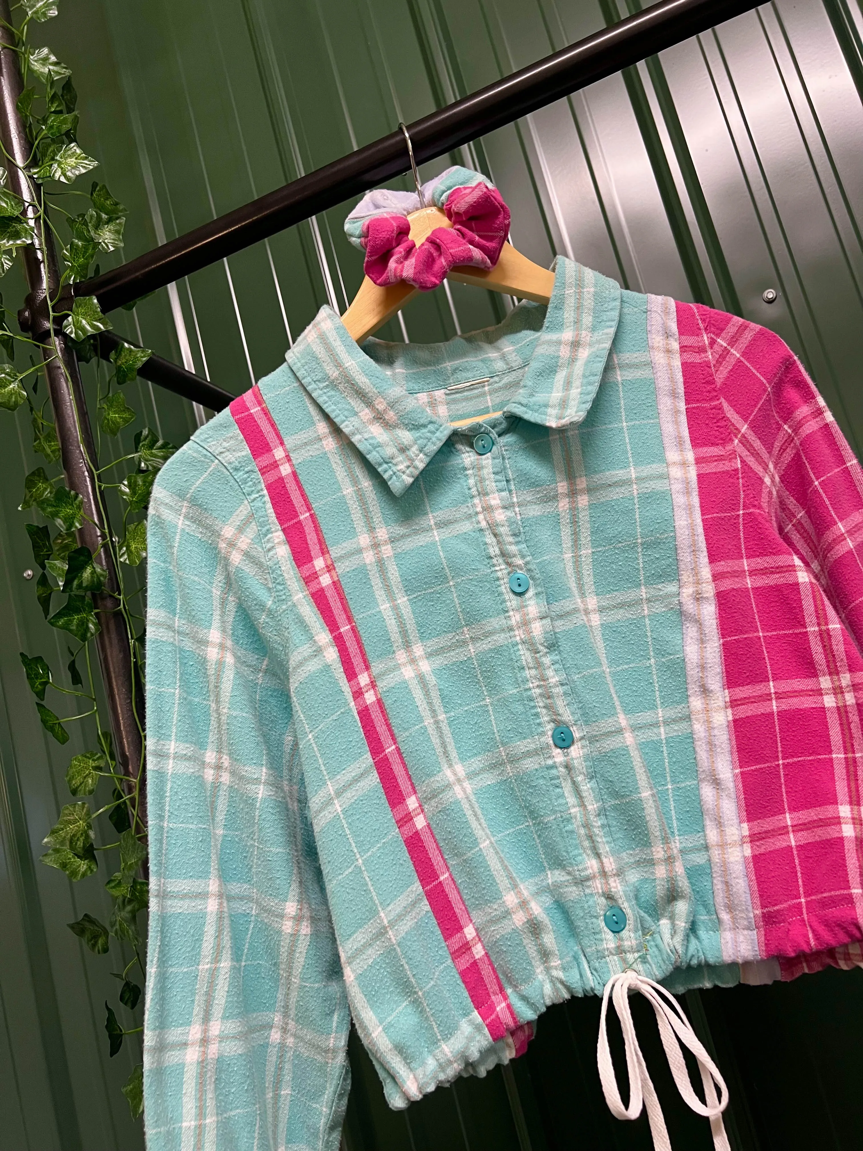 "1 of 1" 3 Piece Plaid Patchwork Crop Top Set (M/L)