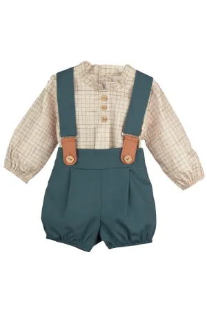 "Jesse" Linen Shirt & Teal Jam Pants with Braces