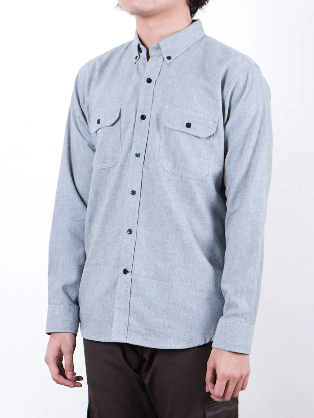 Qutn Button Down LS DP Pumice Flannel Shirt