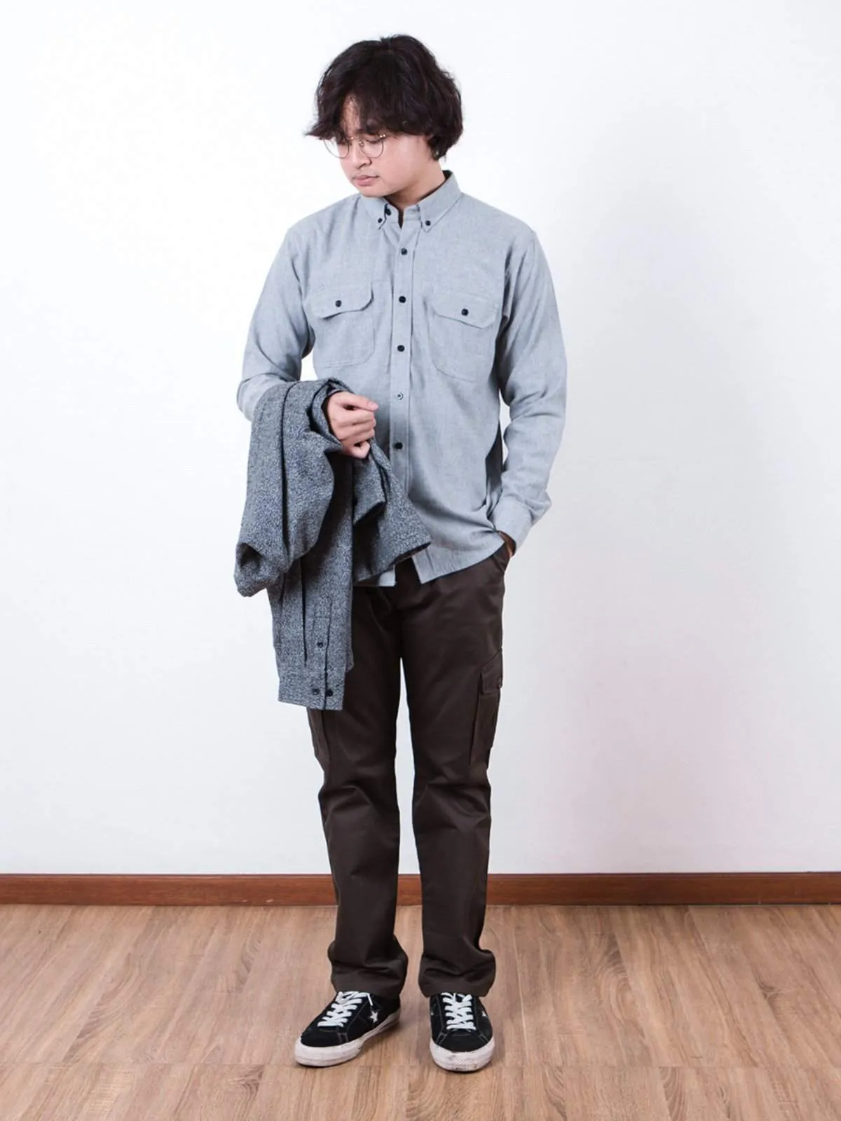 Qutn Button Down LS DP Pumice Flannel Shirt