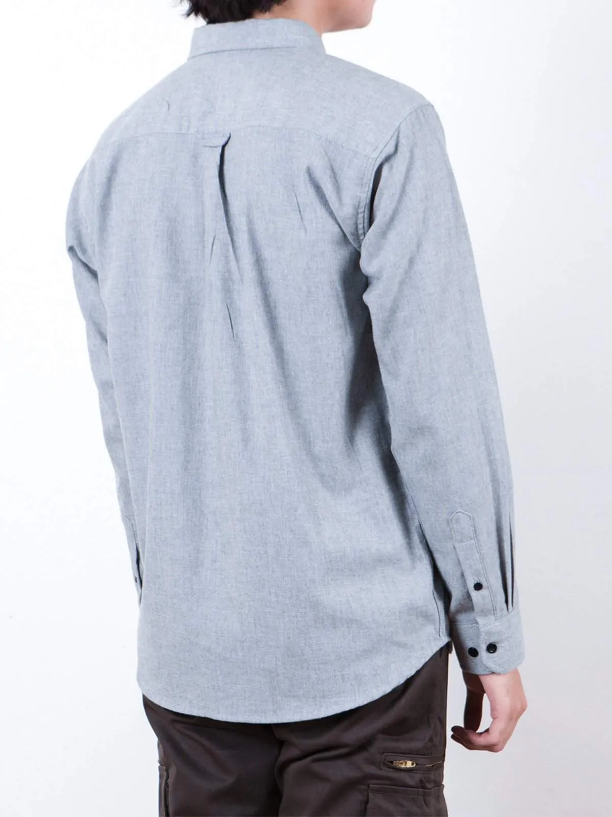 Qutn Button Down LS DP Pumice Flannel Shirt