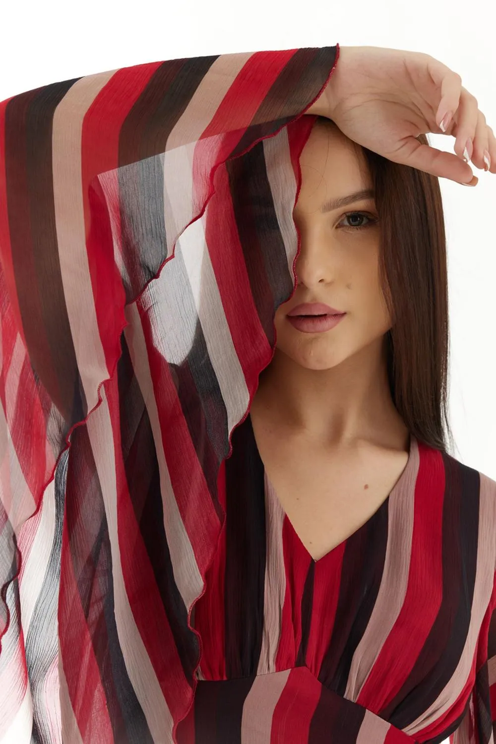Red, Black & Off White Stripe Short Dress