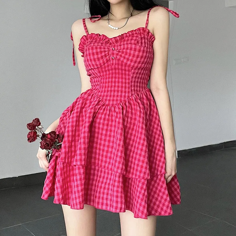 red plaid dress  KF81469