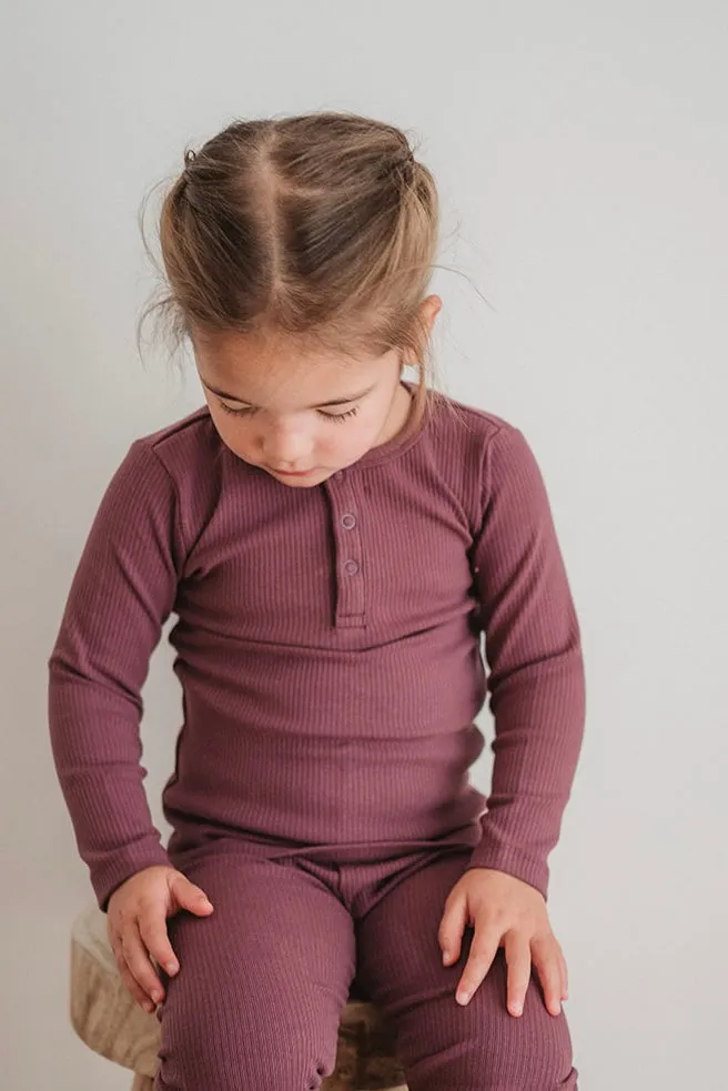 Ribbed Long Sleeve Top in Plum