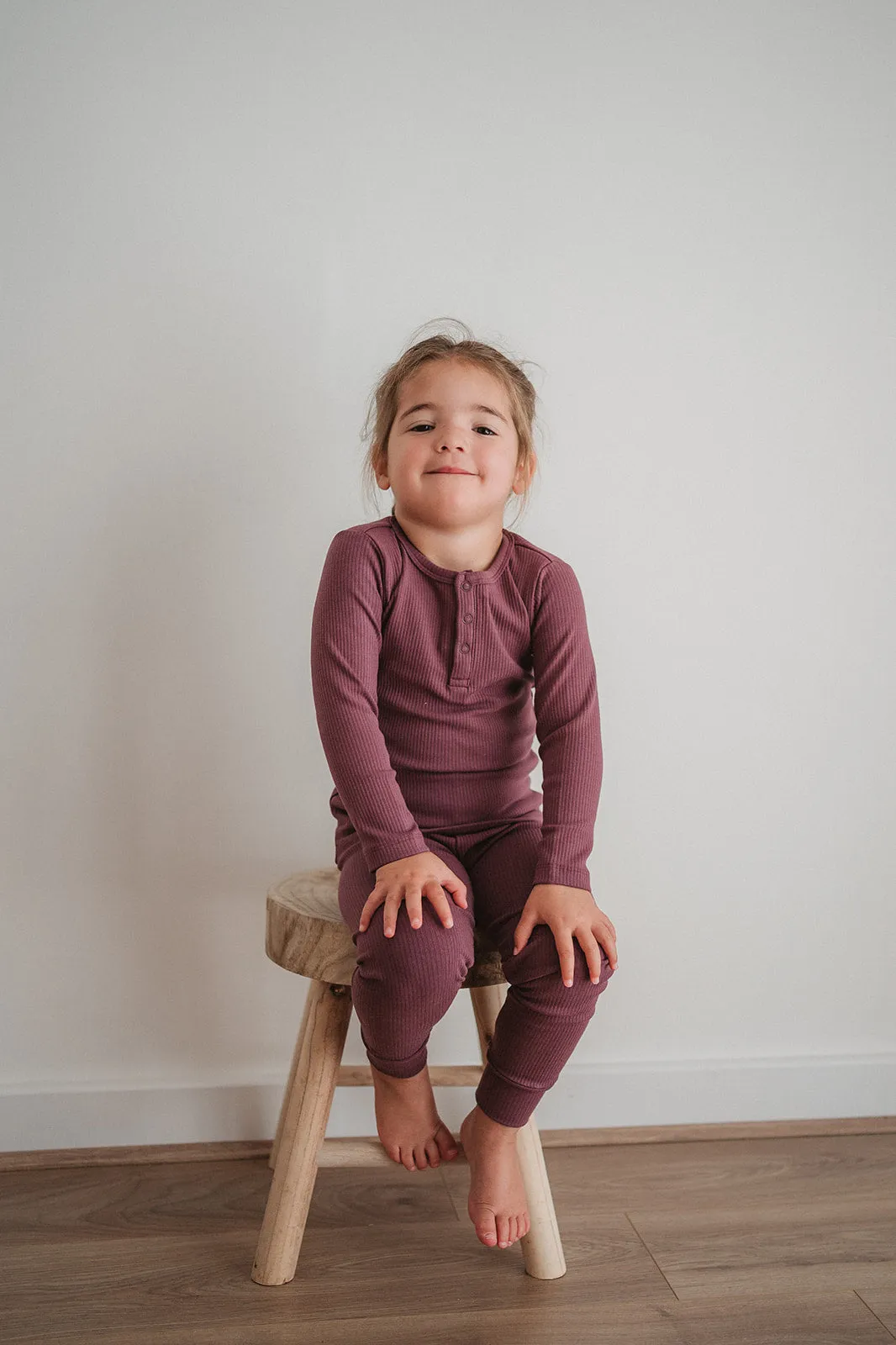 Ribbed Long Sleeve Top in Plum