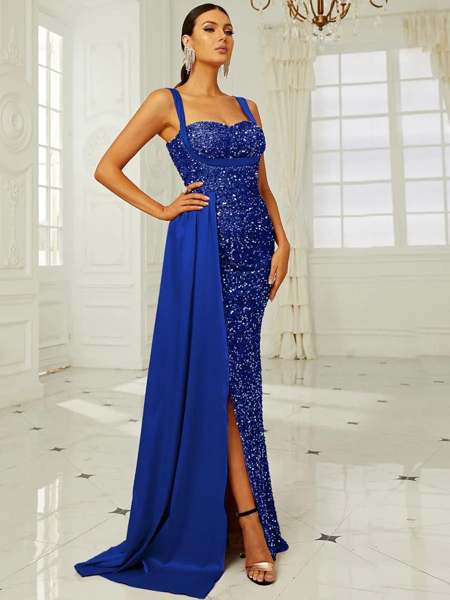 Ribbon Corset Sequin Maxi Prom Dress XH2162