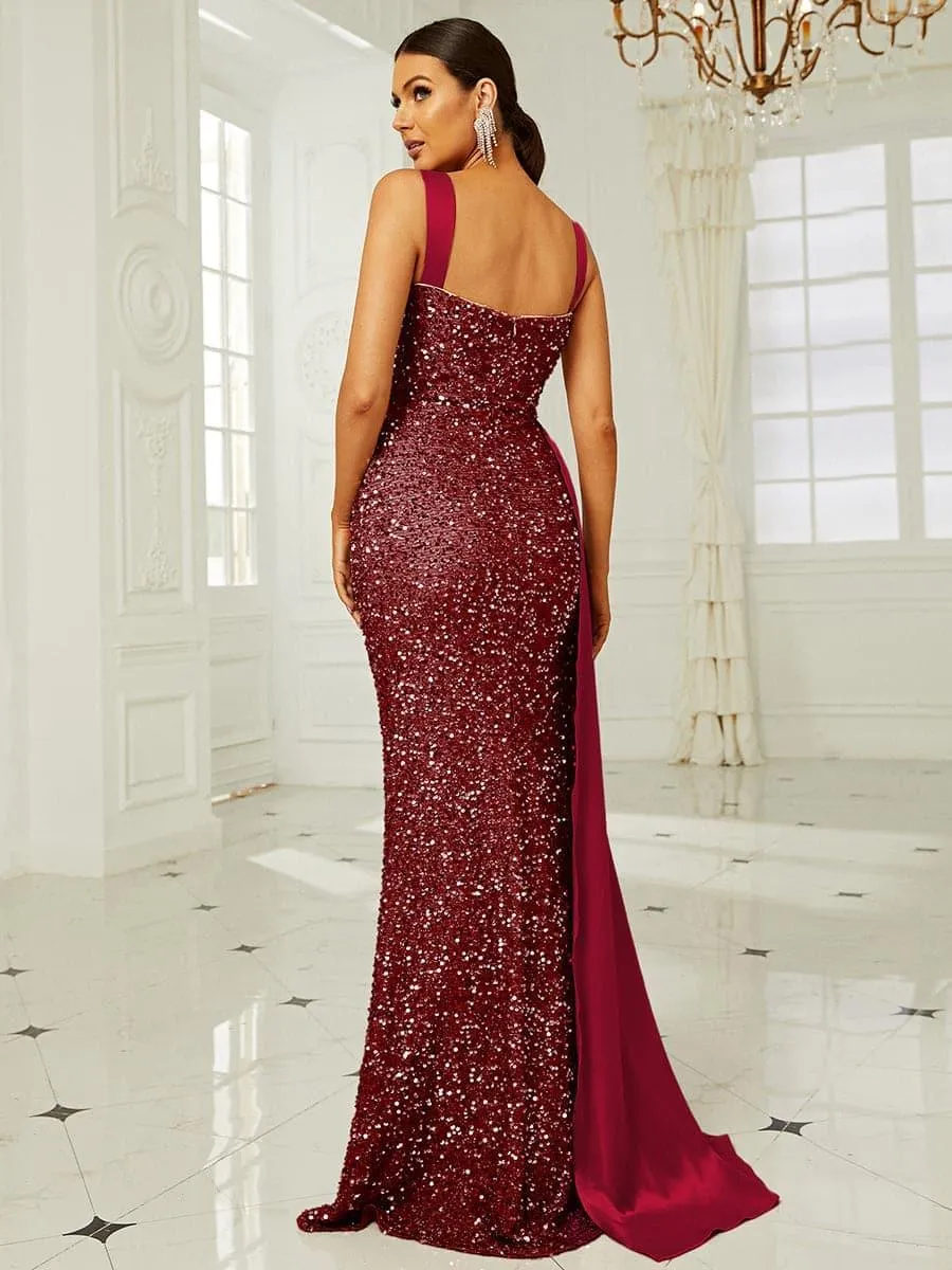 Ribbon Corset Sequin Maxi Prom Dress XH2162