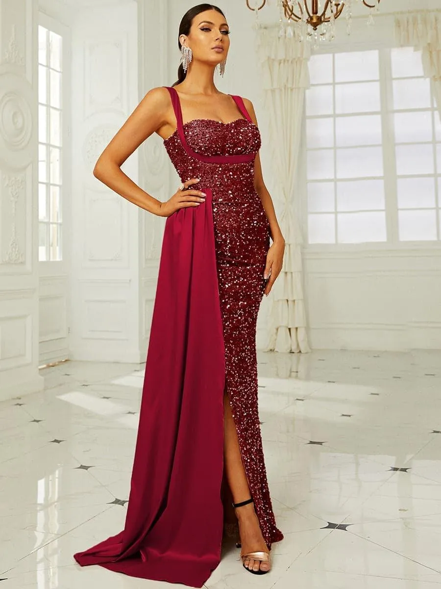 Ribbon Corset Sequin Maxi Prom Dress XH2162