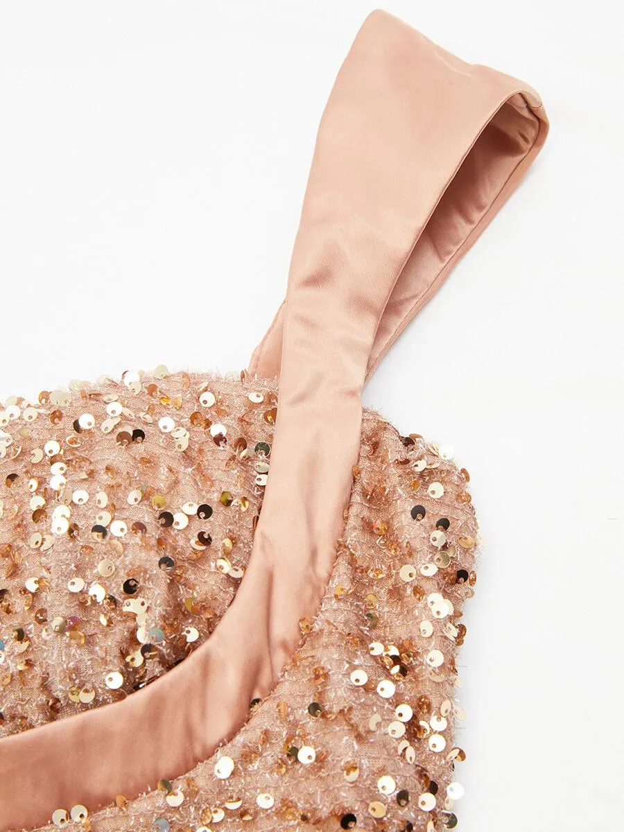 Ribbon Corset Sequin Maxi Prom Dress XH2162