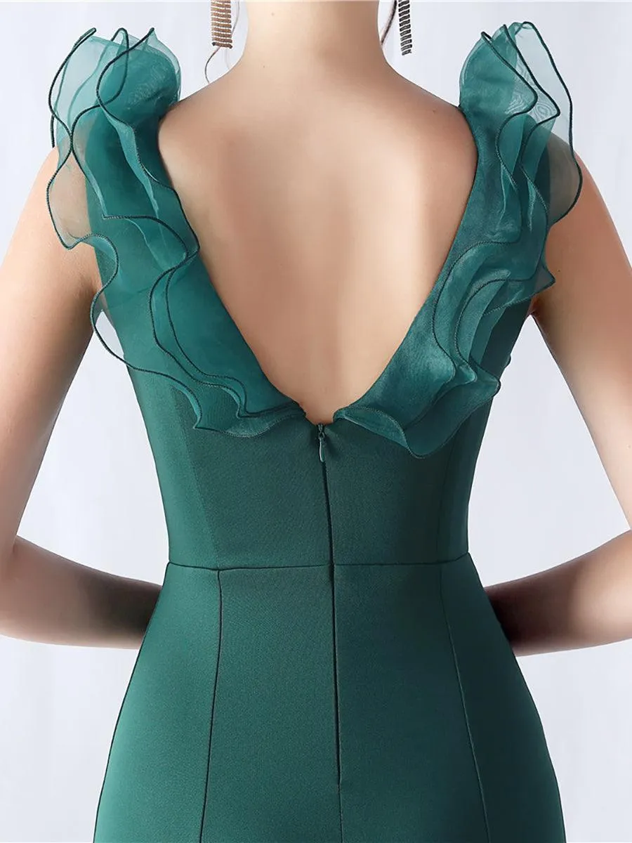 Ruffled Split V-neck Mermaid Prom Dress MYC2010