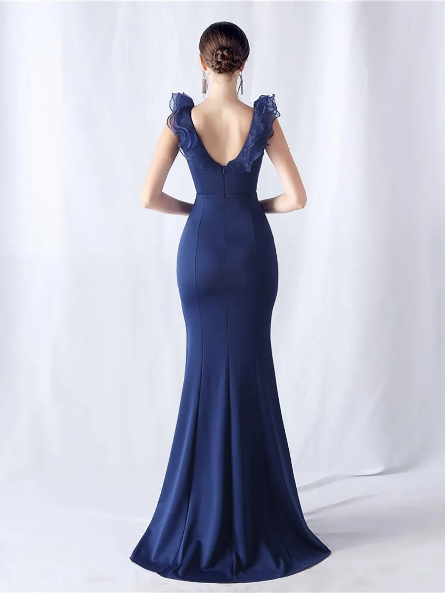 Ruffled Split V-neck Mermaid Prom Dress MYC2010