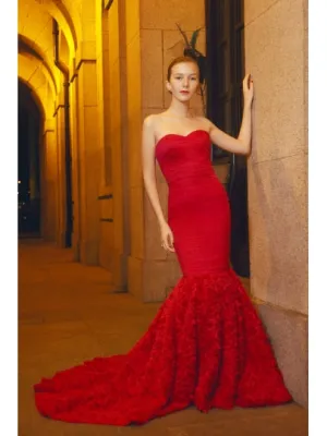 Ruffles Red Mermaid Wedding Dress