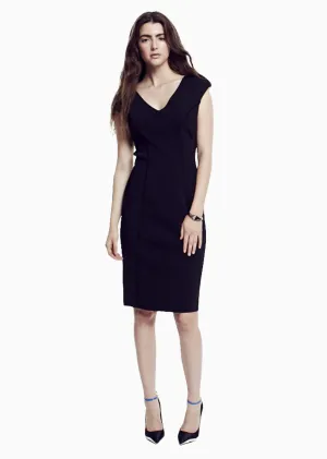 Sabrina - Cap Sleeve V Neck Black Dress