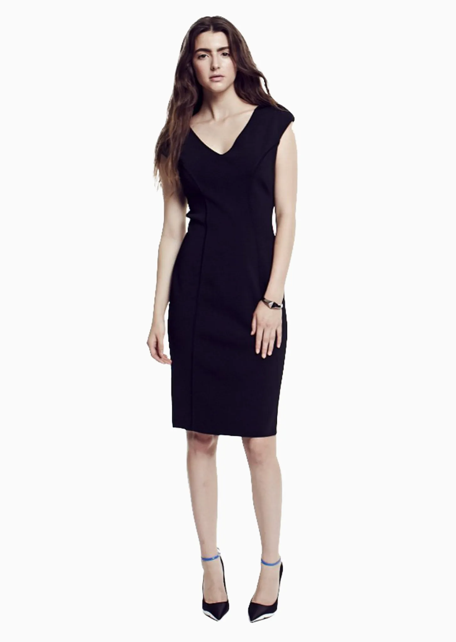 Sabrina - Cap Sleeve V Neck Black Dress