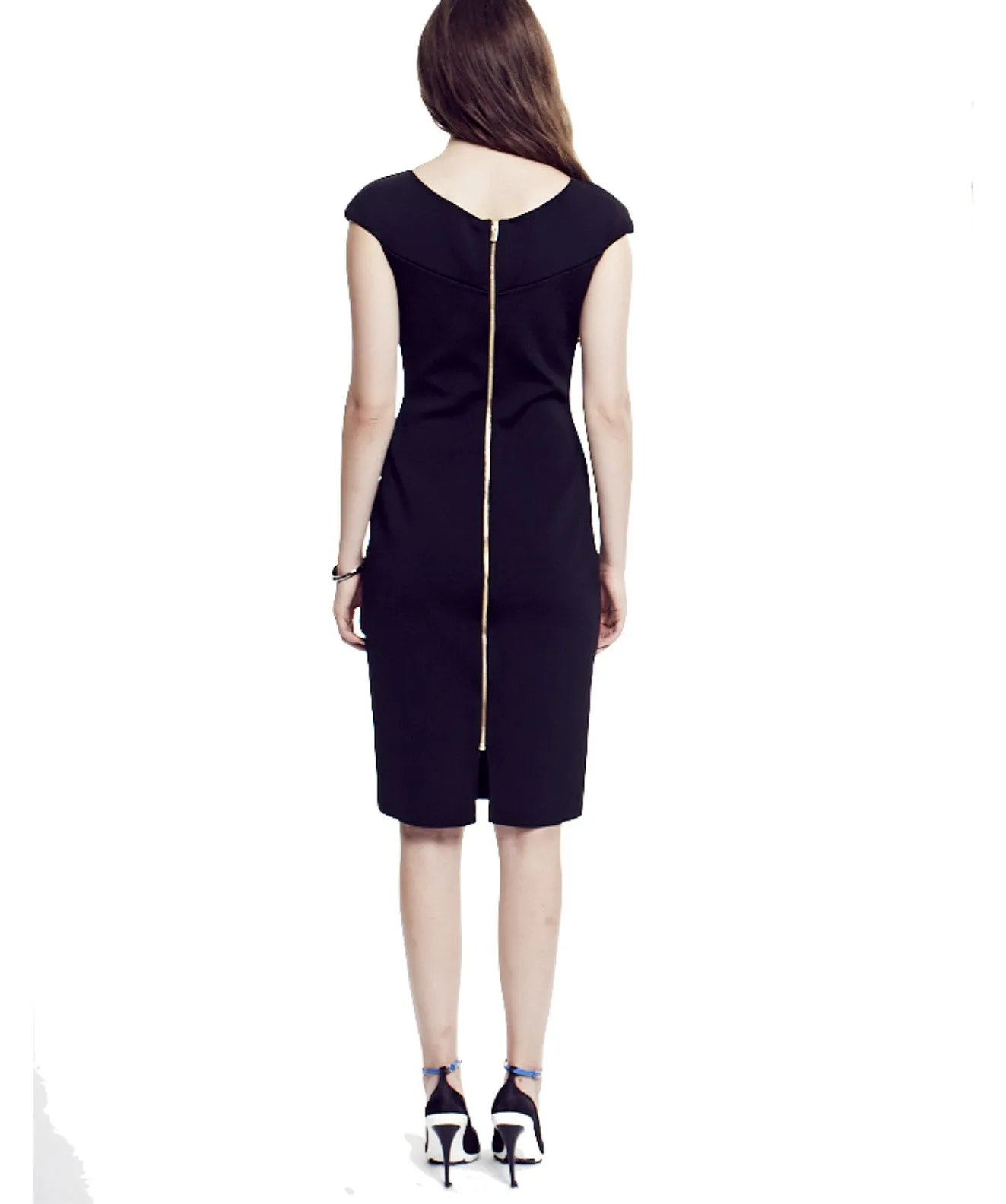 Sabrina - Cap Sleeve V Neck Black Dress