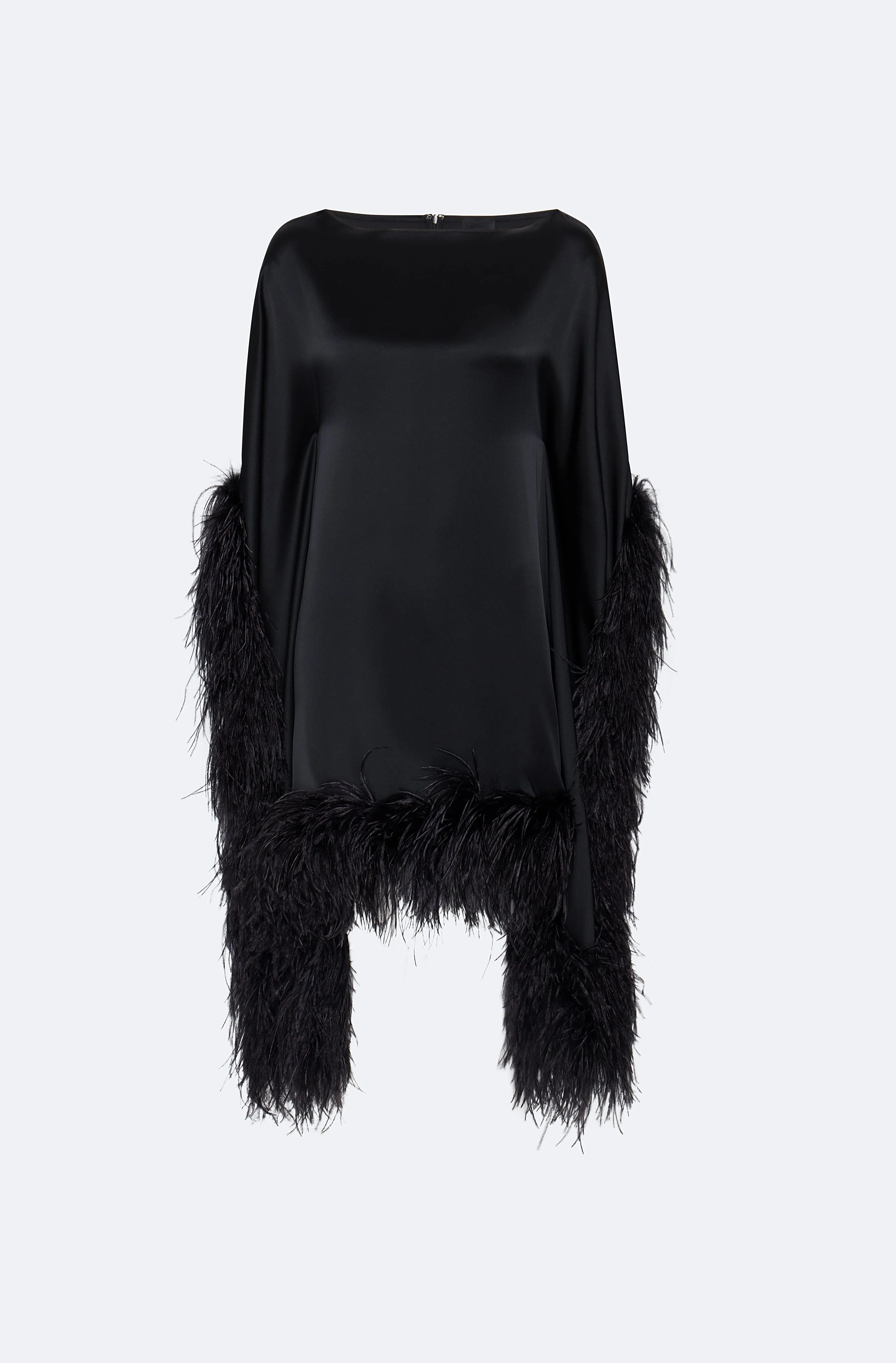 Satin Cape Dress With Feathers