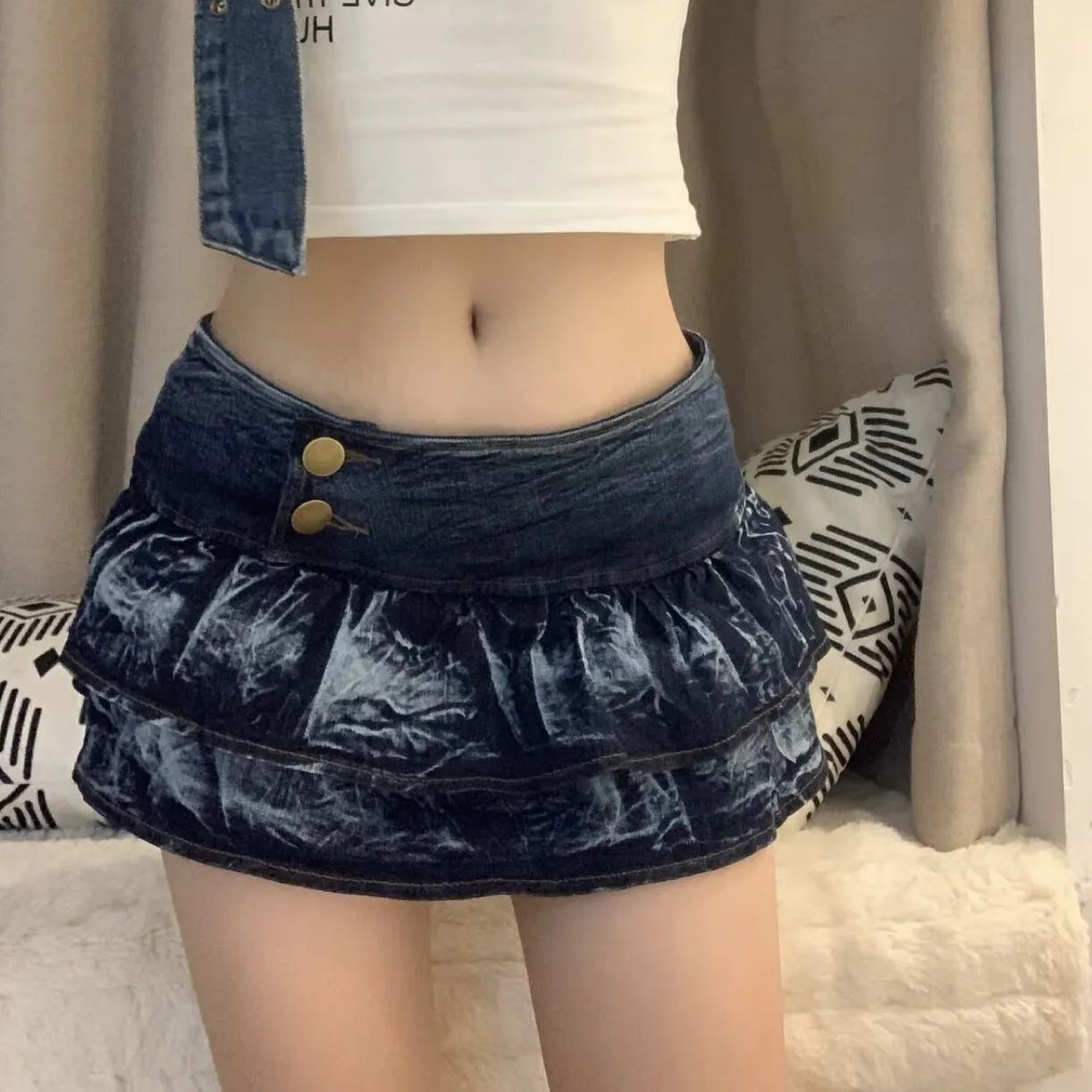 Sexy pleated denim skirt YC2024