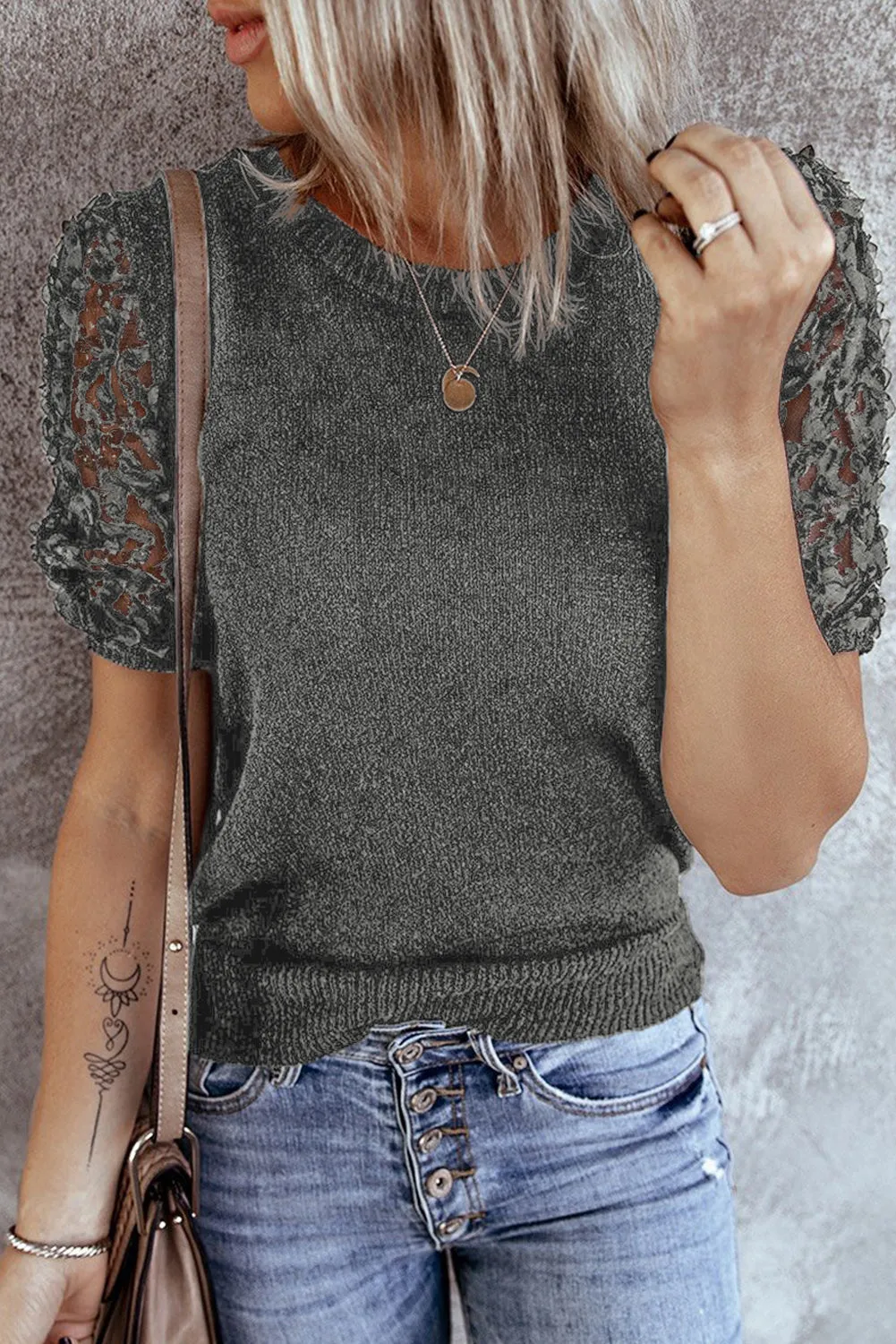 Sheer Sleeve Knit T-shirt