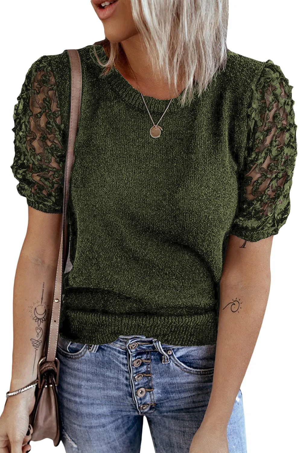 Sheer Sleeve Knit T-shirt