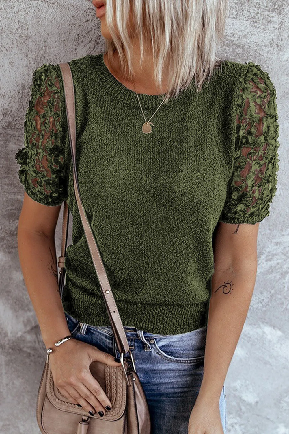 Sheer Sleeve Knit T-shirt