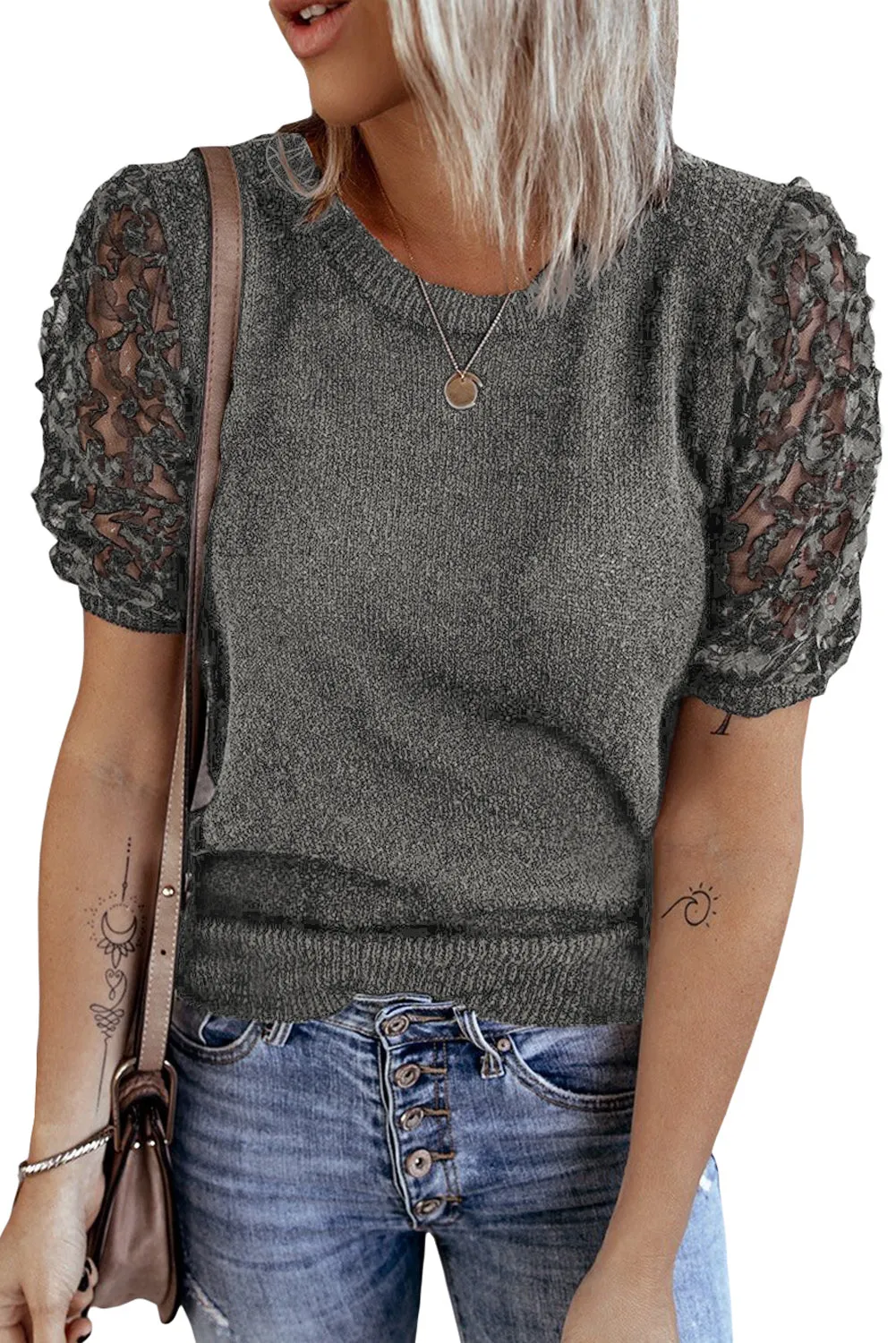 Sheer Sleeve Knit T-shirt