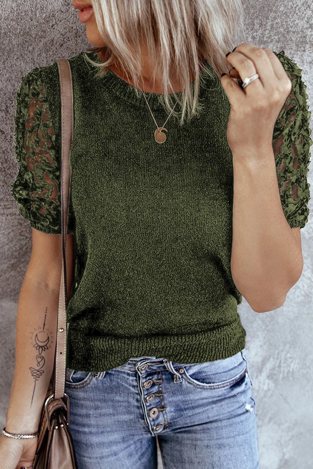 Sheer Sleeve Knit T-shirt