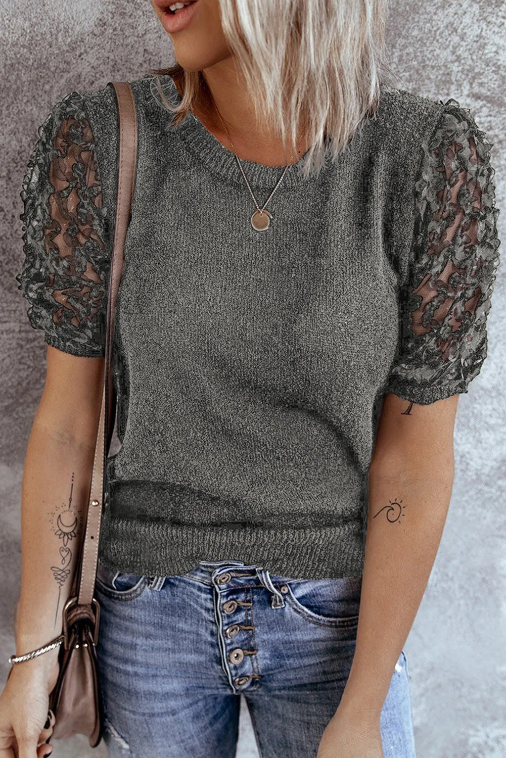 Sheer Sleeve Knit T-shirt