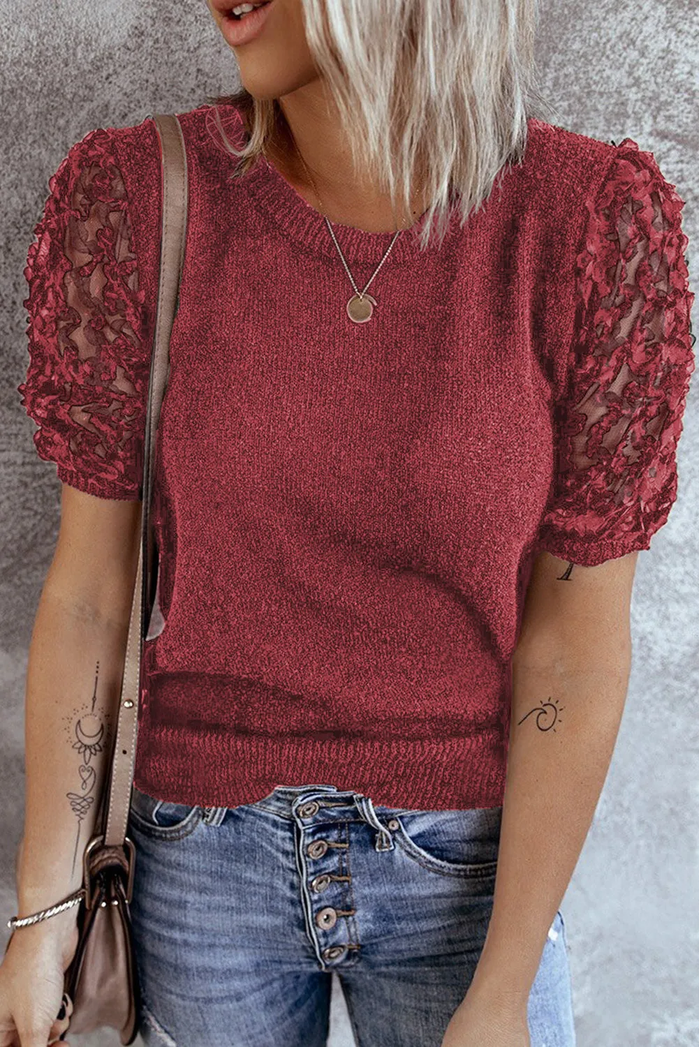Sheer Sleeve Knit T-shirt