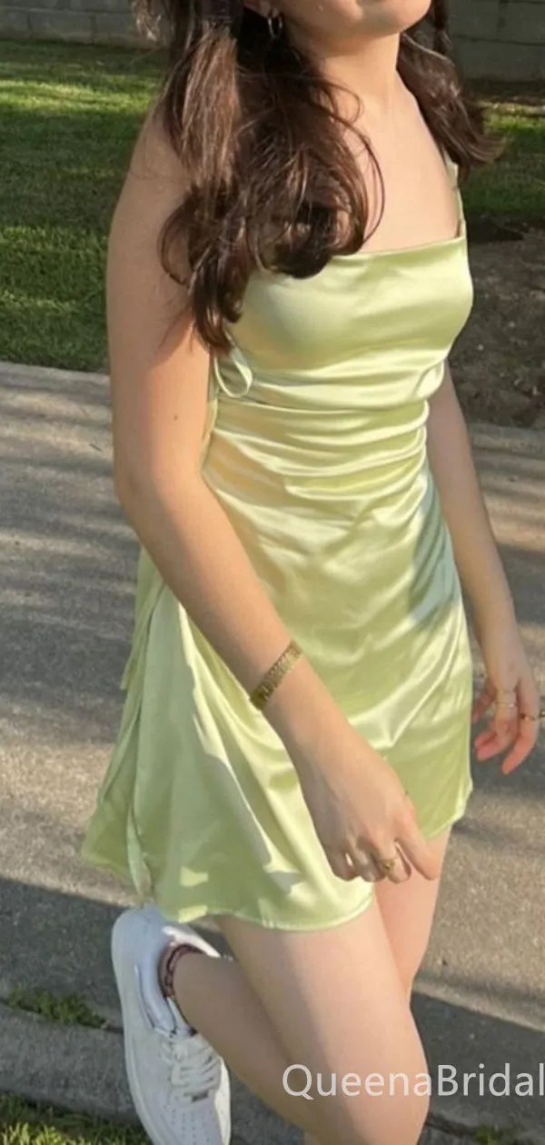 Simple Light Baby Green Spaghetti Straps A-line Graduation Party Homecoming Dresses ,QB0697