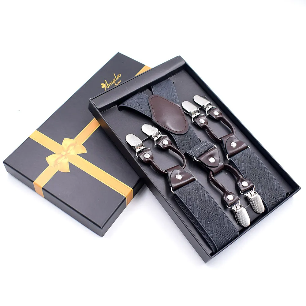 Solid Dual Clip On Elastic suspenders for Men - Adjustable Y Straps For Work Pants