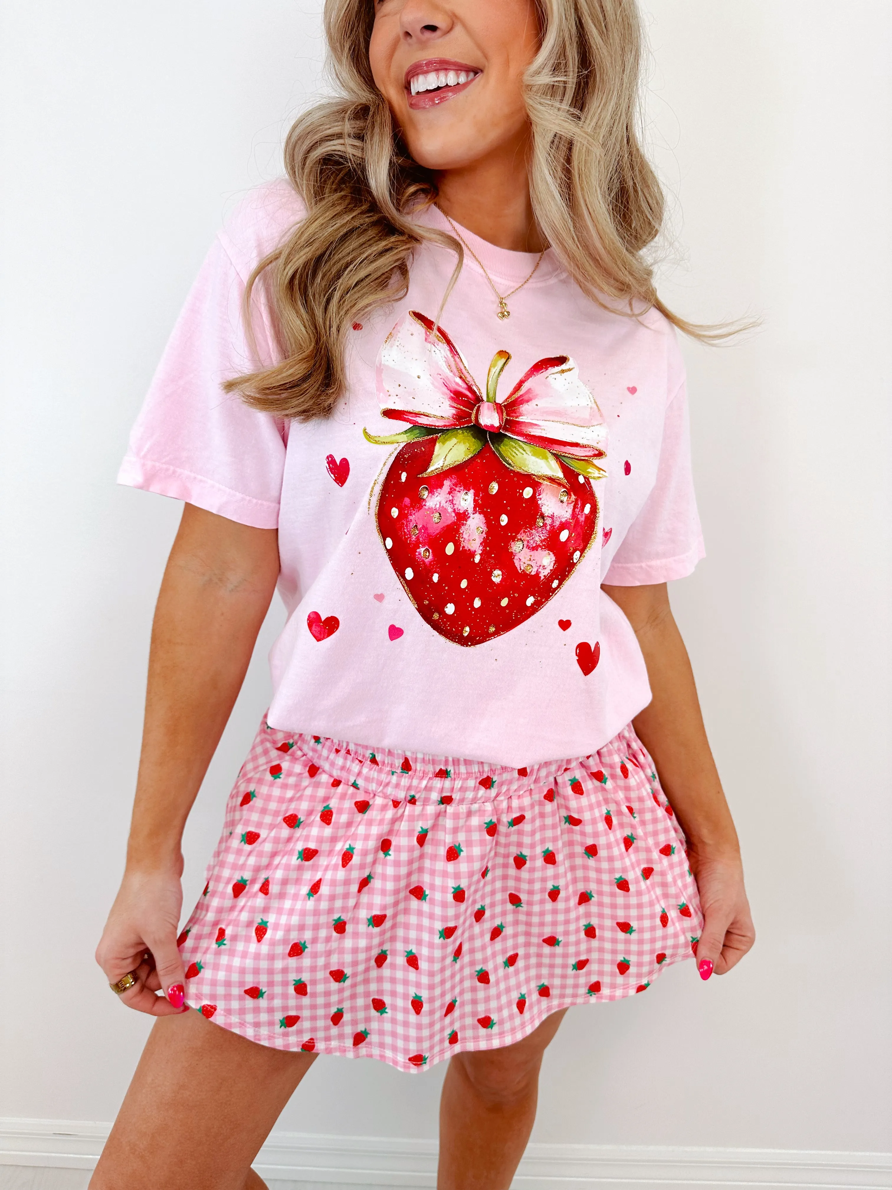 Strawberry Bow Graphic T-Shirt- 5 Colors