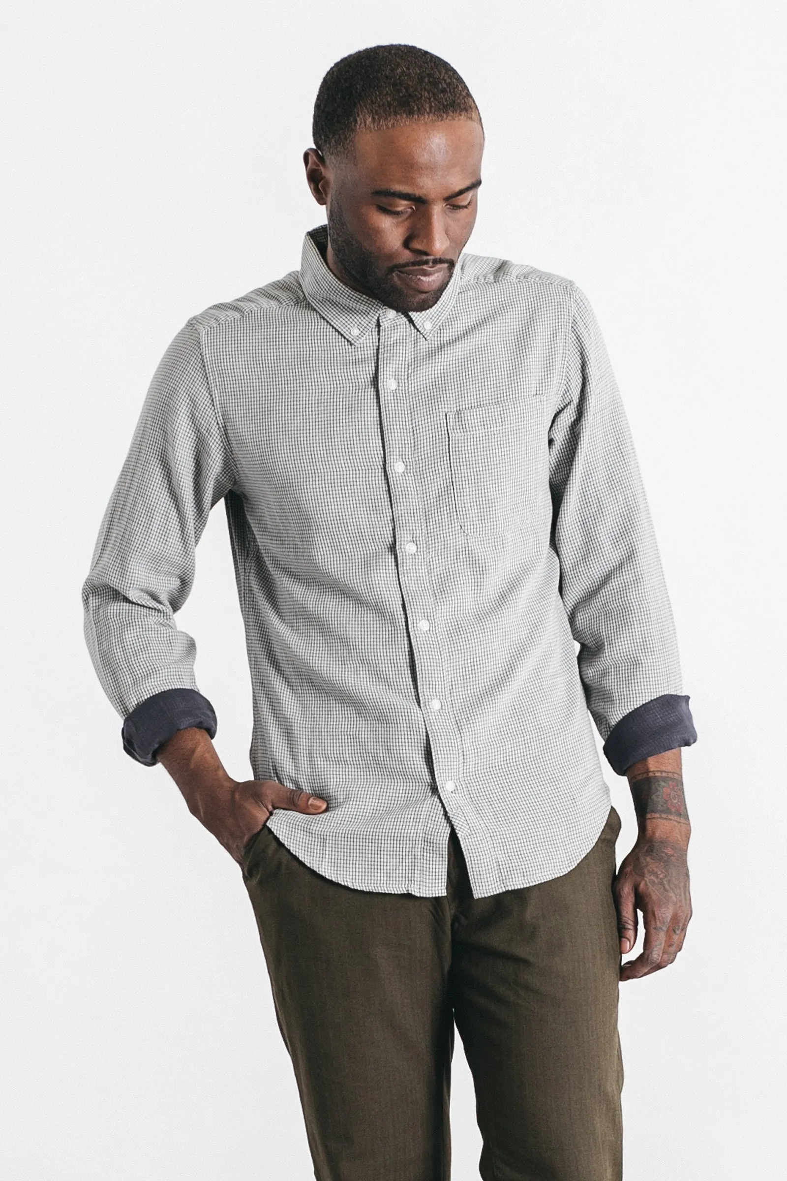 Sutton Slim Shirt / Ivory Grid Doublecloth