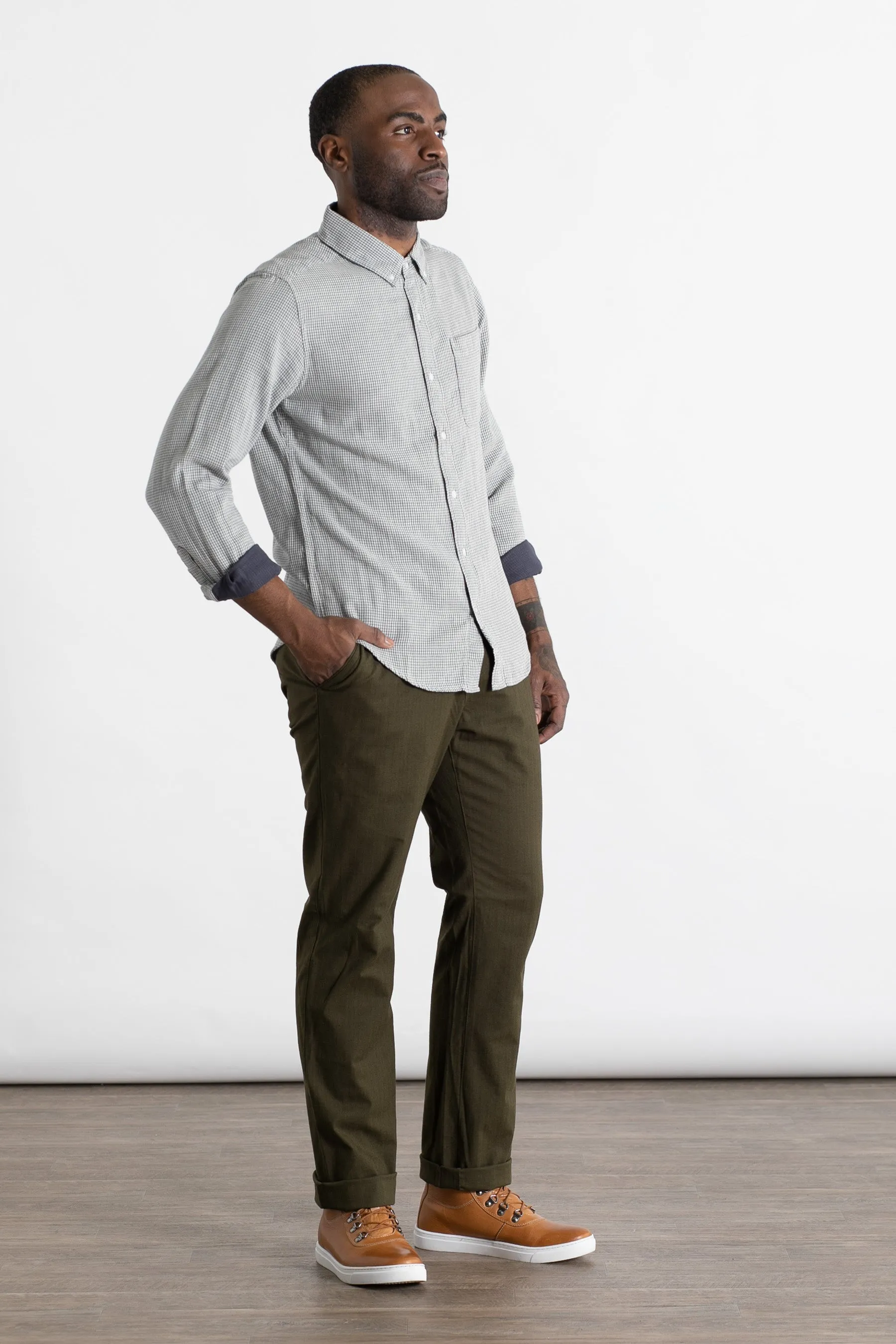 Sutton Slim Shirt / Ivory Grid Doublecloth