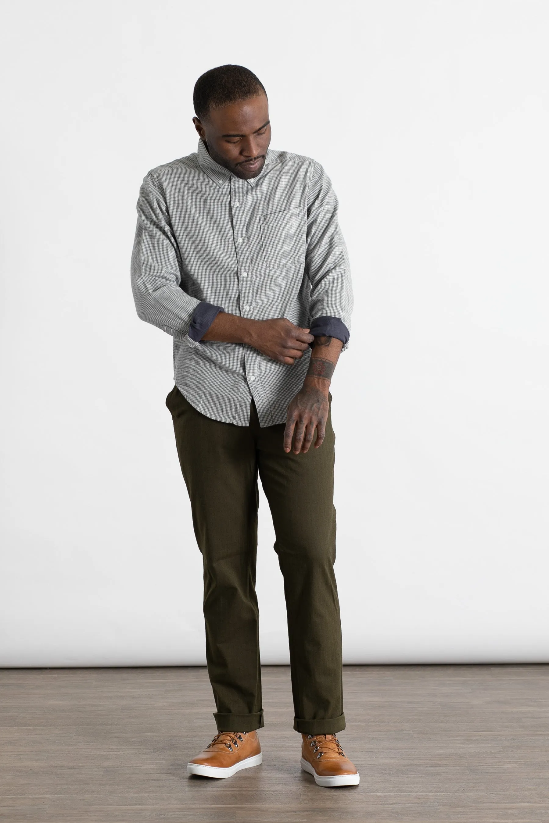 Sutton Slim Shirt / Ivory Grid Doublecloth