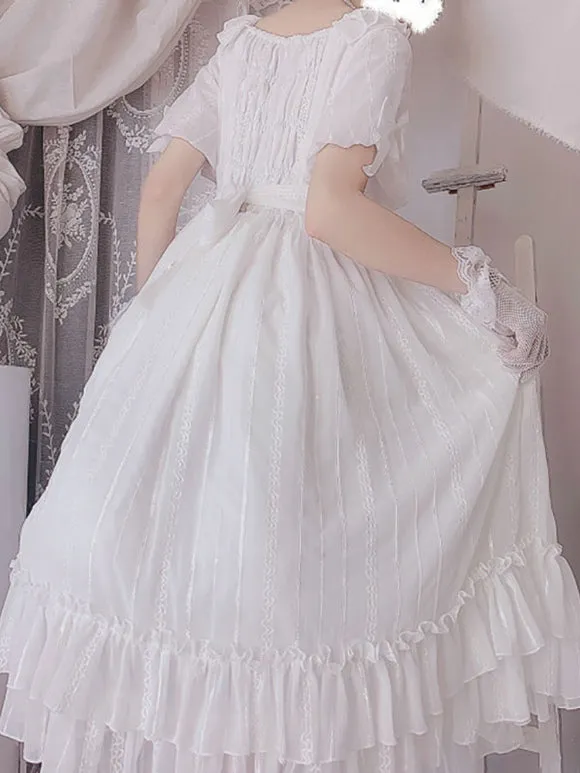 Sweet Lolita Dress Chiffon Short Sleeves Ruffles Bowknot Light Sky Blue Sweet Lolita Dress