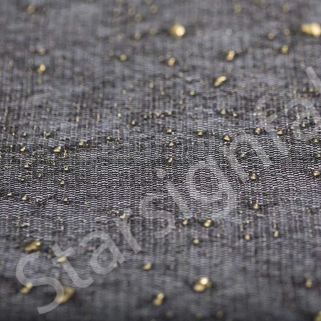 Teardrop Pattern Foil Print Glitter Knitted Fabric on Tulle