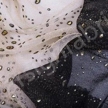 Teardrop Pattern Foil Print Glitter Knitted Fabric on Tulle