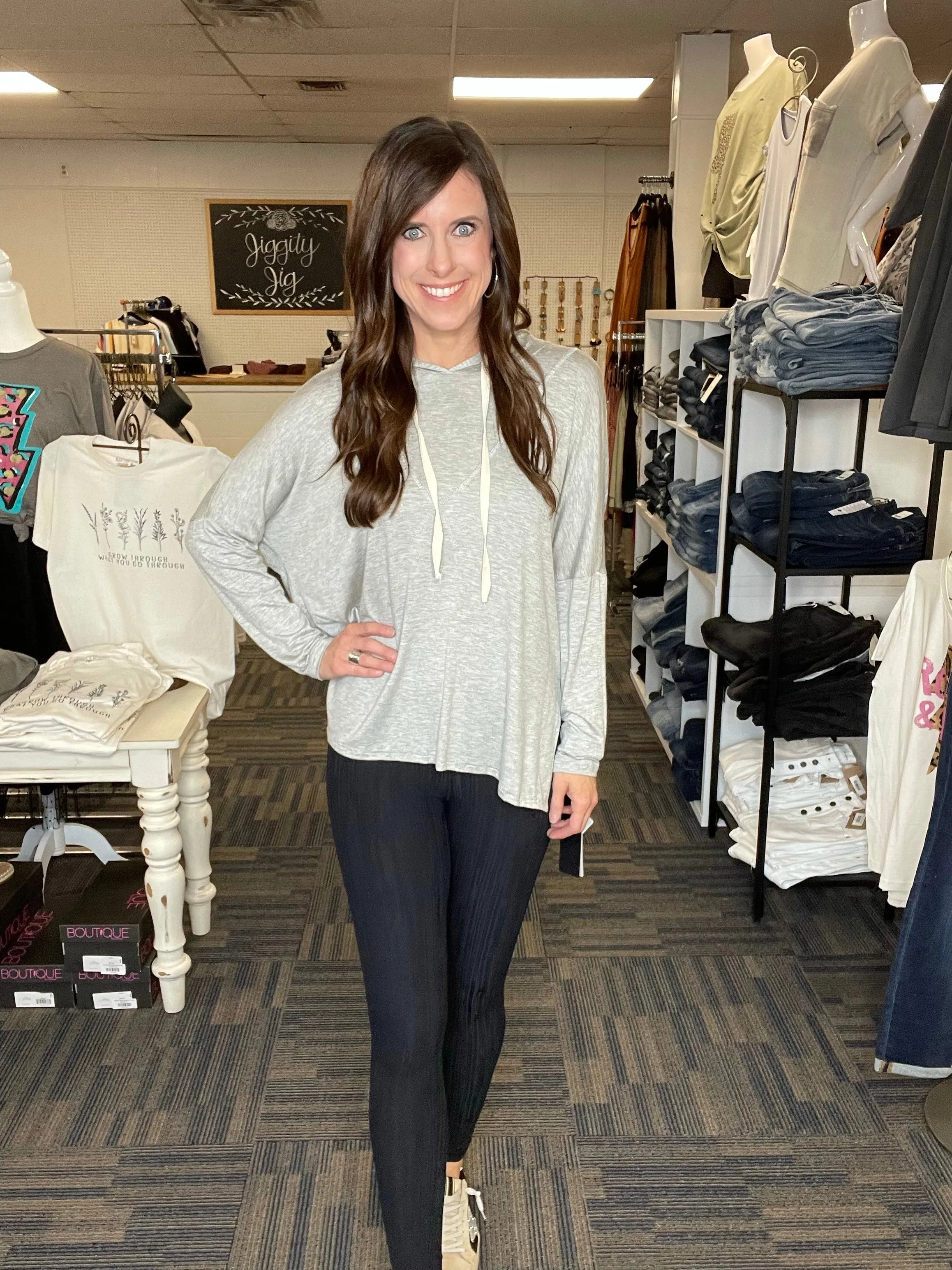 Textured Lines Black Full Length Leggings