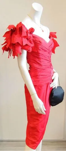 The Fiery Red Seniorita Vintage Cocktail Dress with Petal Sleeves