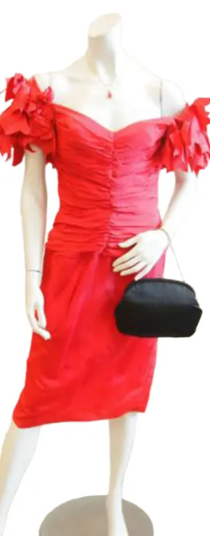 The Fiery Red Seniorita Vintage Cocktail Dress with Petal Sleeves