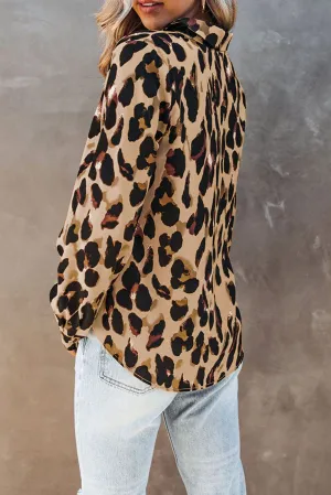Turn-down Collar Leopard Print Shirt