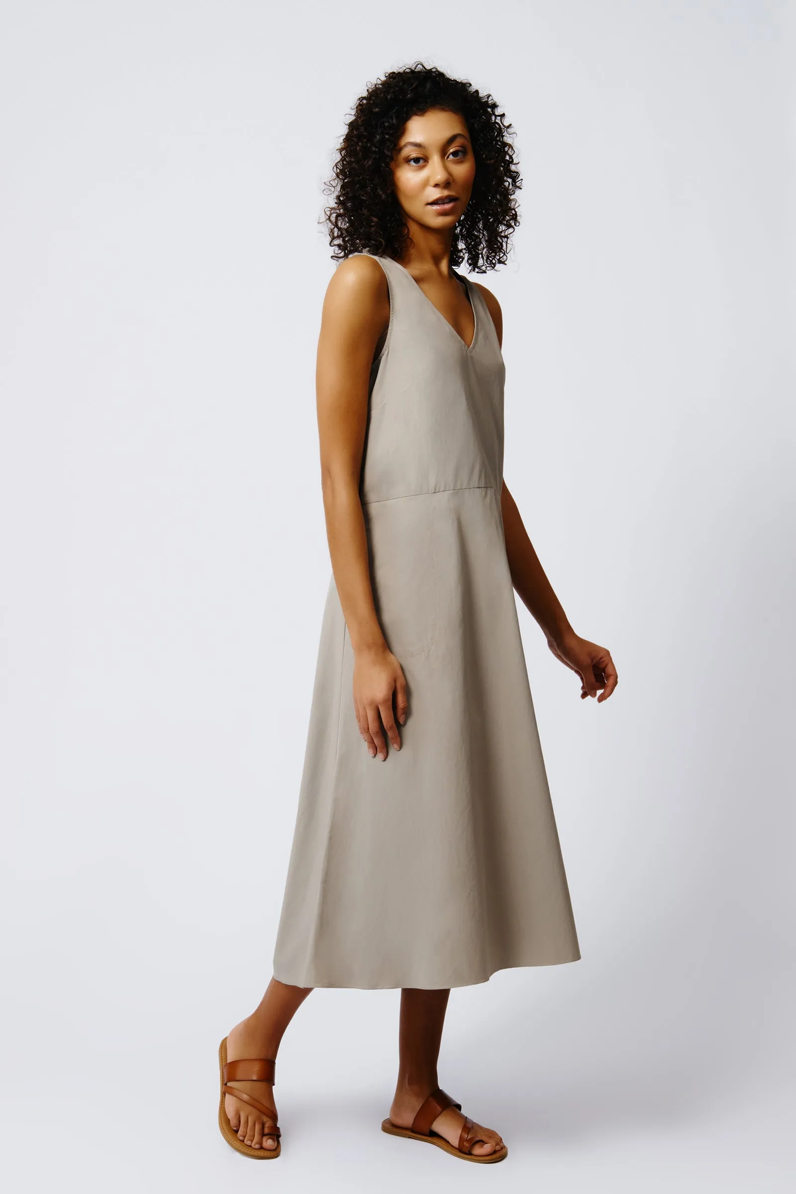 V-Neck Flounce Dress - Military Khaki
