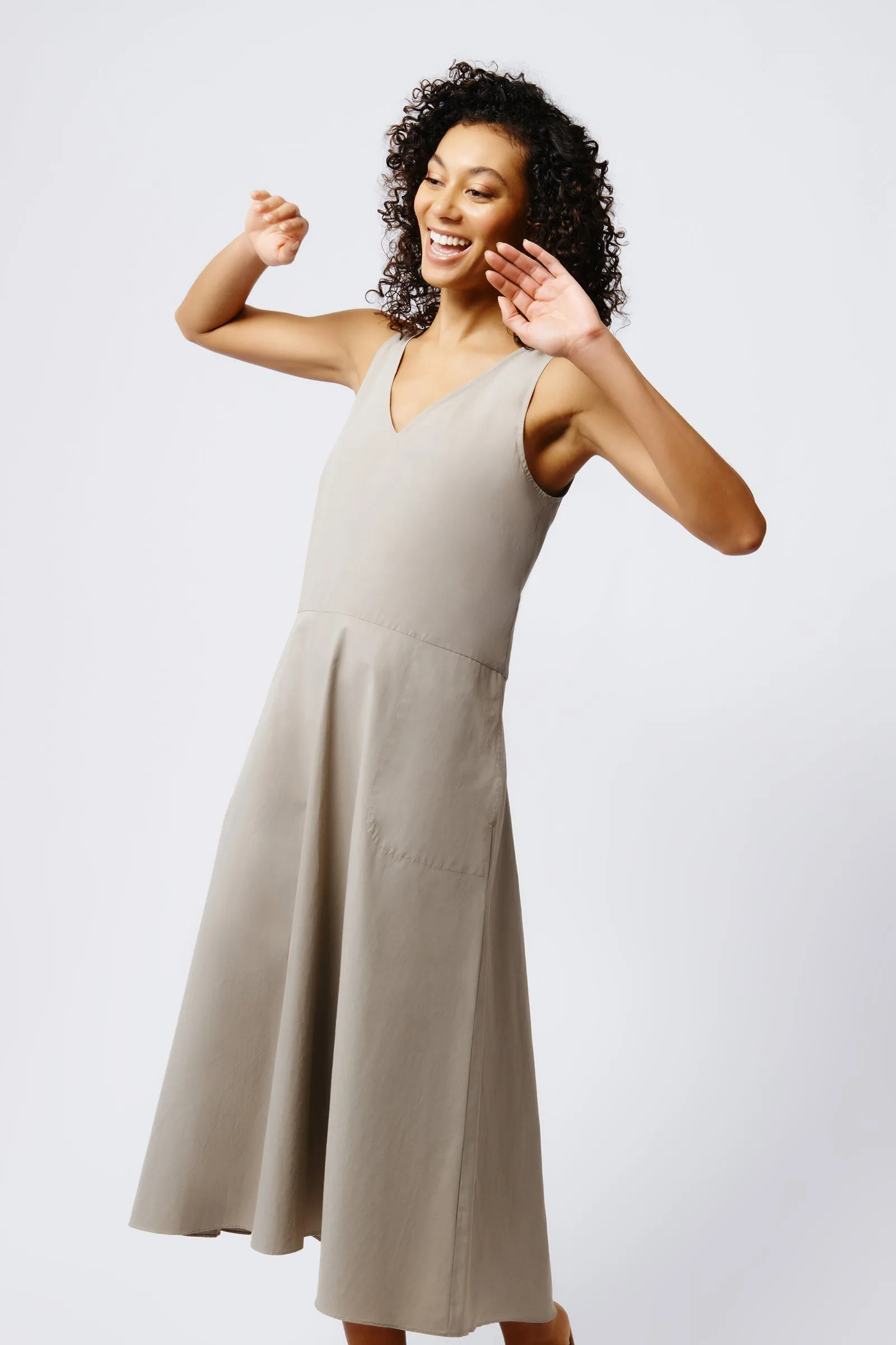 V-Neck Flounce Dress - Military Khaki