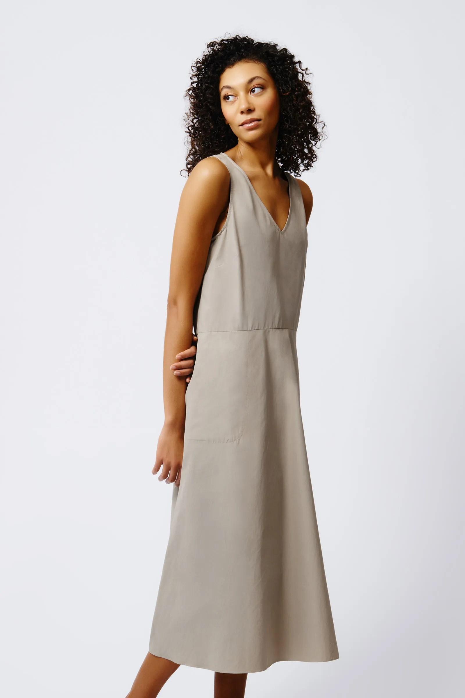 V-Neck Flounce Dress - Military Khaki