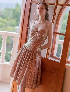 V Neck Strap Balletcore Sequins Vintage Dress Party Dress