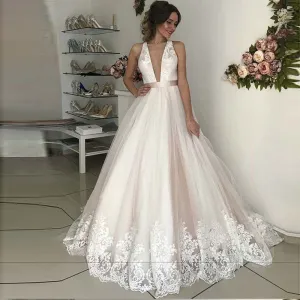 V-Neck Tulle with Appliques A Line Boho Bride/Wedding Dress Vestido De Novia Free Shipping