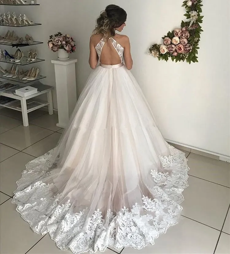 V-Neck Tulle with Appliques A Line Boho Bride/Wedding Dress Vestido De Novia Free Shipping